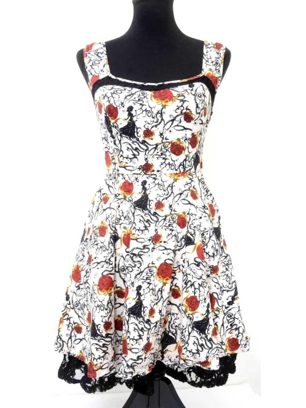 Disney Snow White Branch Dress Corset Tie Black Lace Lined w/Pockets Size SM